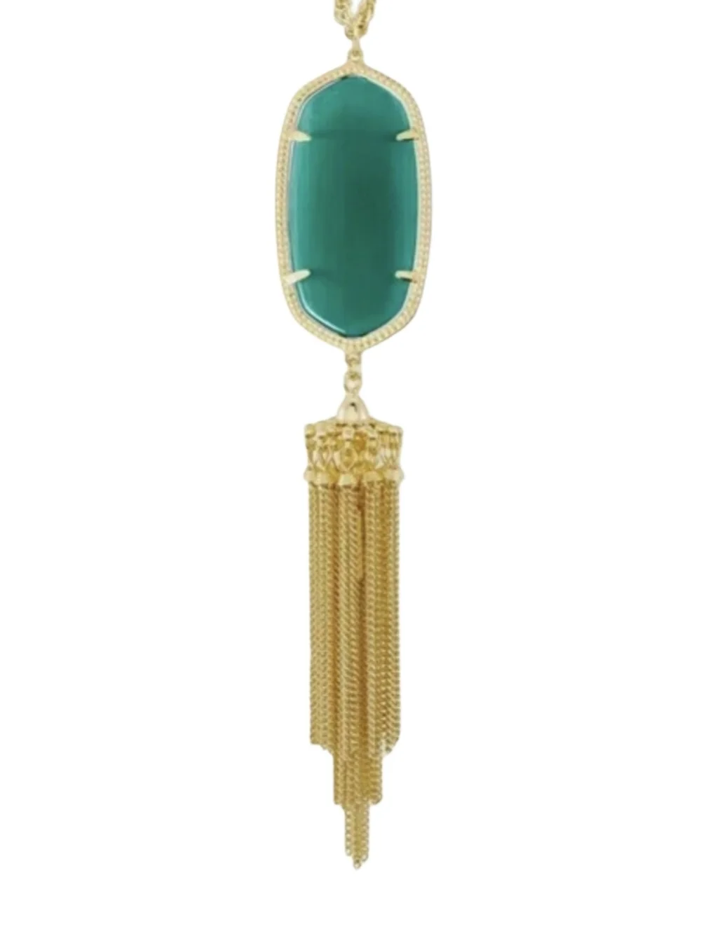 Kendra‎ Scott Emerald Green And Gold Plated Rayne Tassel Statement Necklace